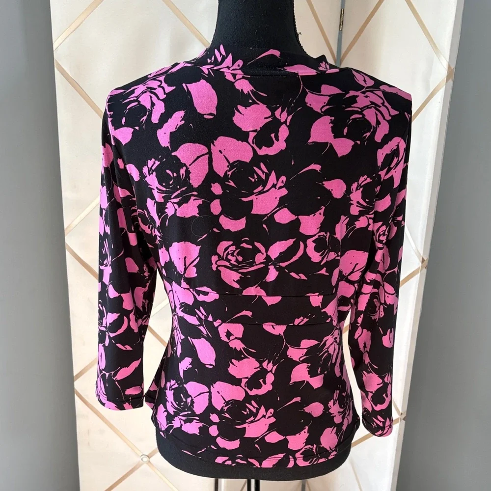 INC International Concepts Black and Pink Floral Blouse Size L - Picture 4 of 7